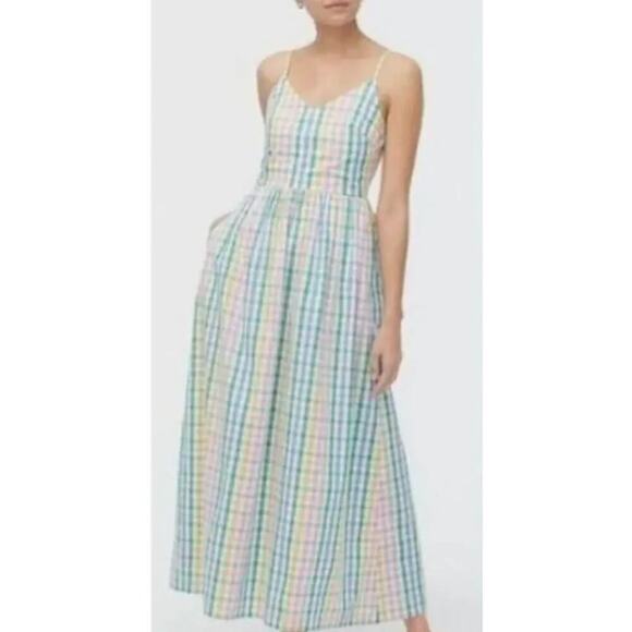 J. Crew V-neck Plaid Checkered Maxi Dress Prarie Pastel Wedding Size 0 New - Picture 1 of 10